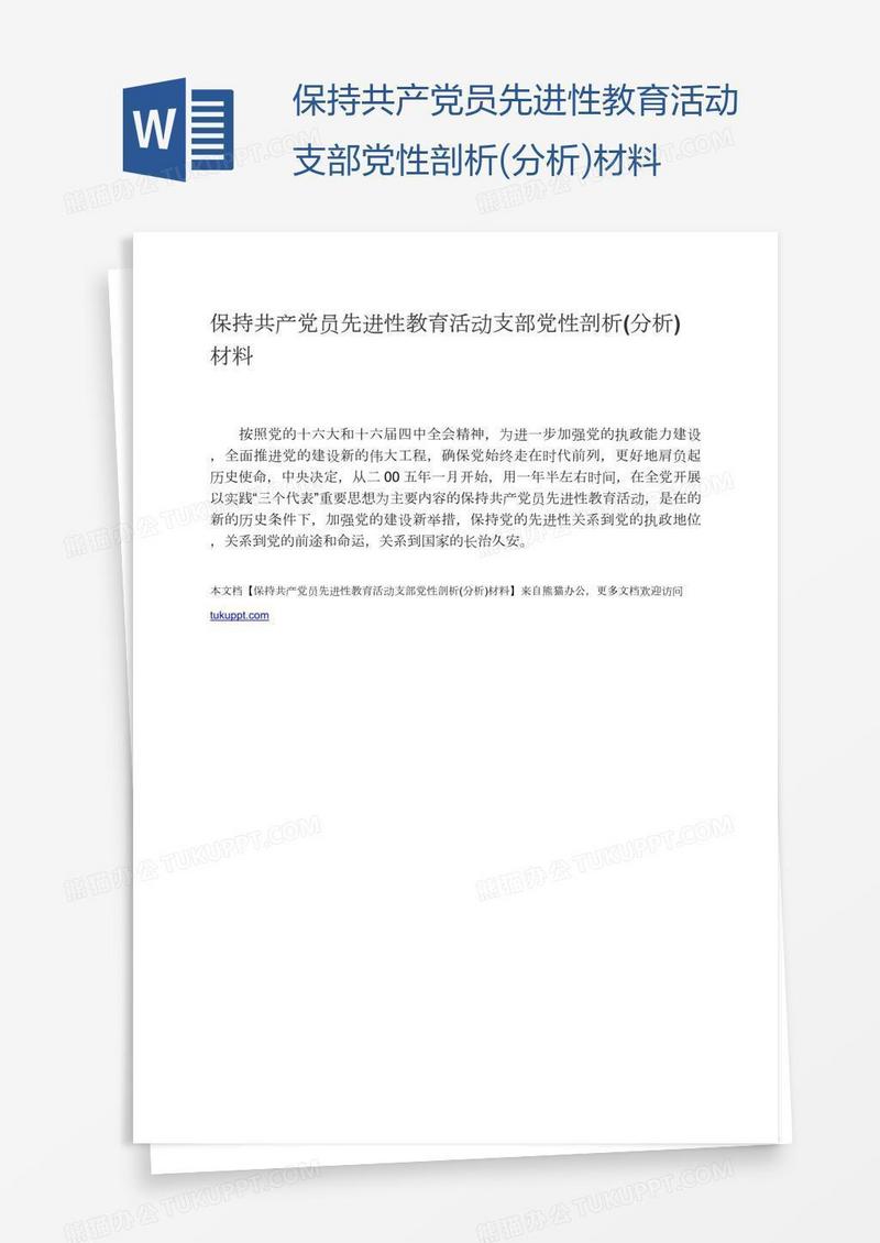 保持共产党员先进性教育活动支部党性剖析(分析)材料