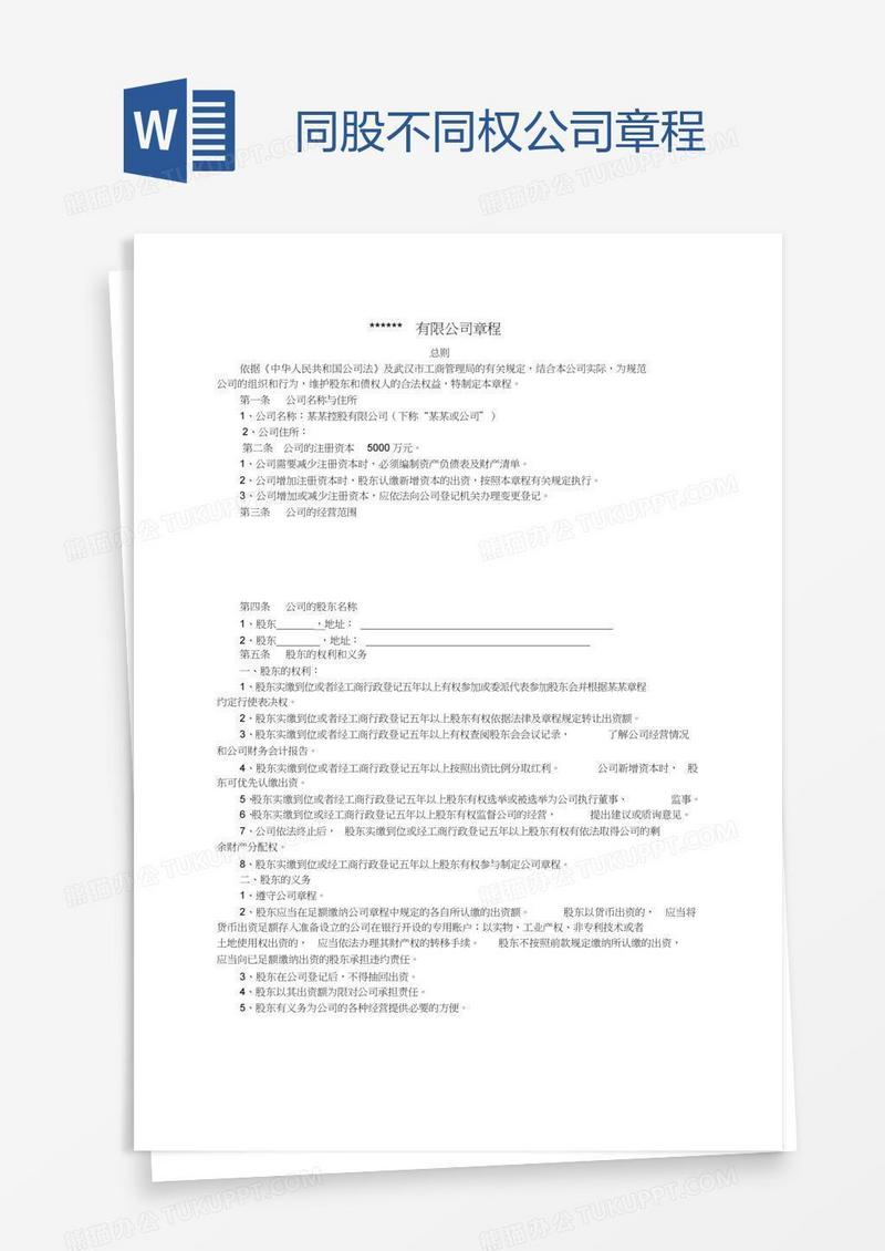 同股不同权公司章程