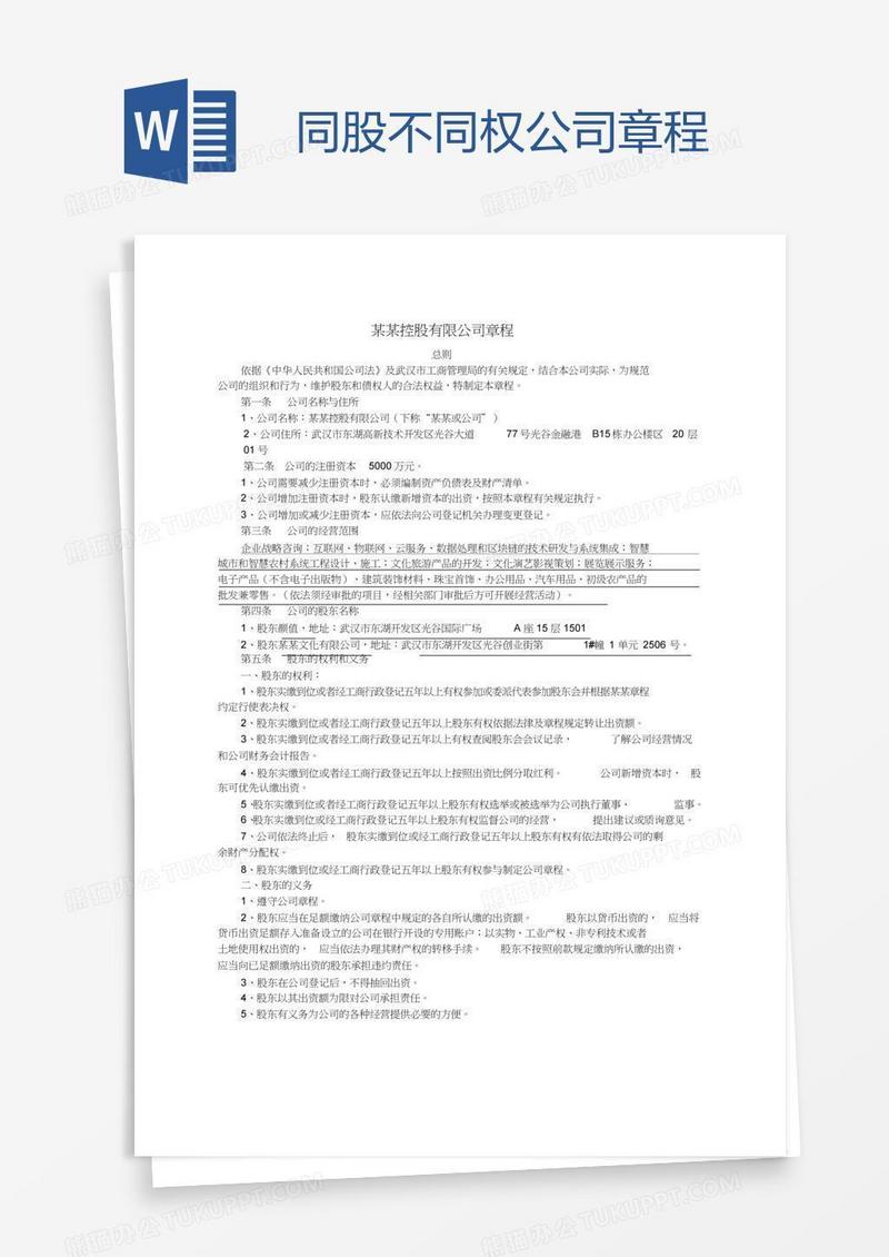 同股不同权公司章程