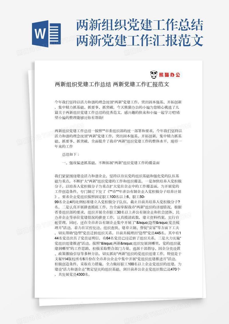 两新组织党建工作总结两新党建工作汇报范文