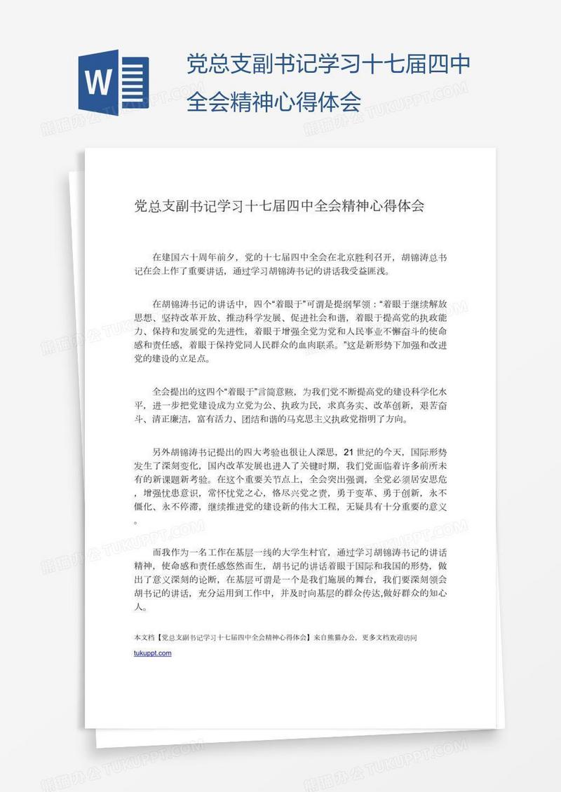 党总支副书记学习十七届四中全会精神心得体会