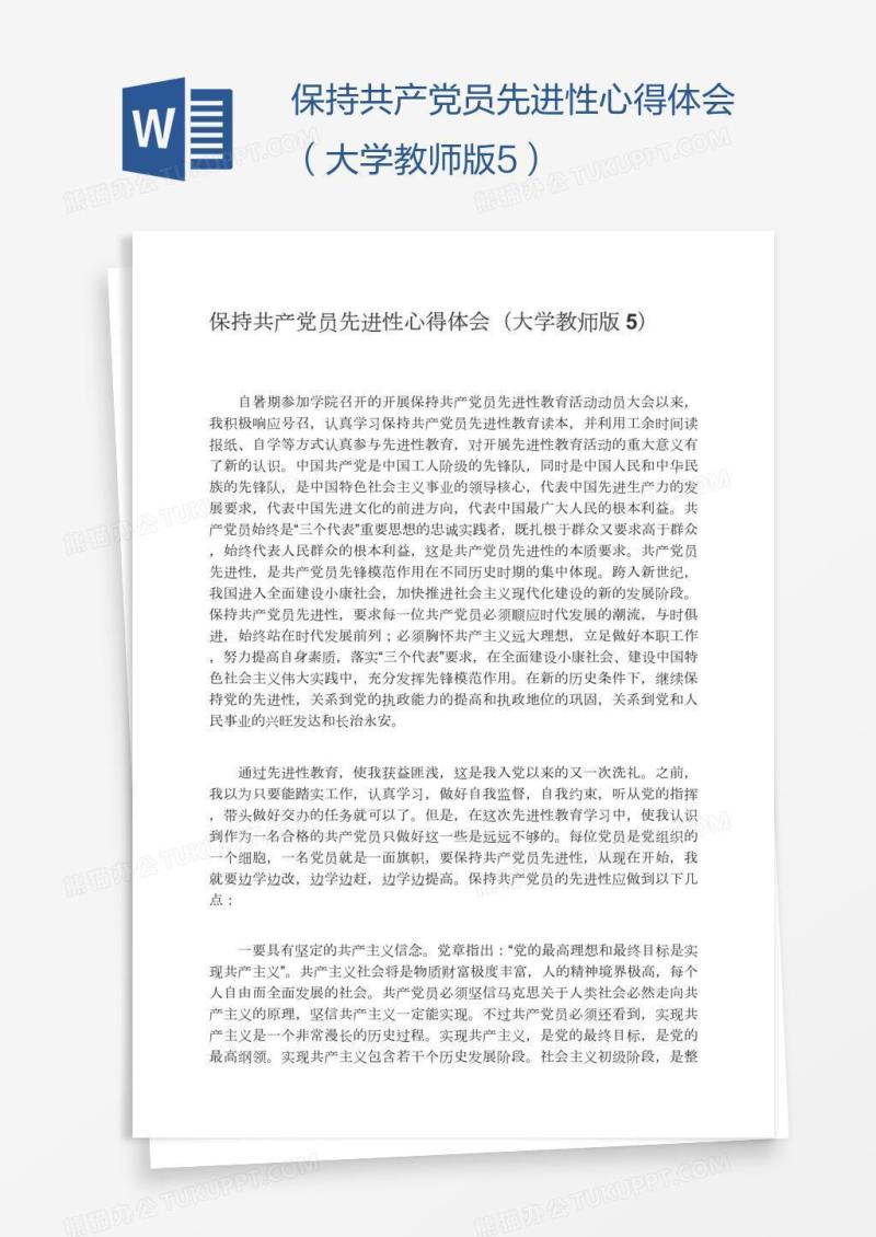 保持共产党员先进性心得体会（大学教师版5）