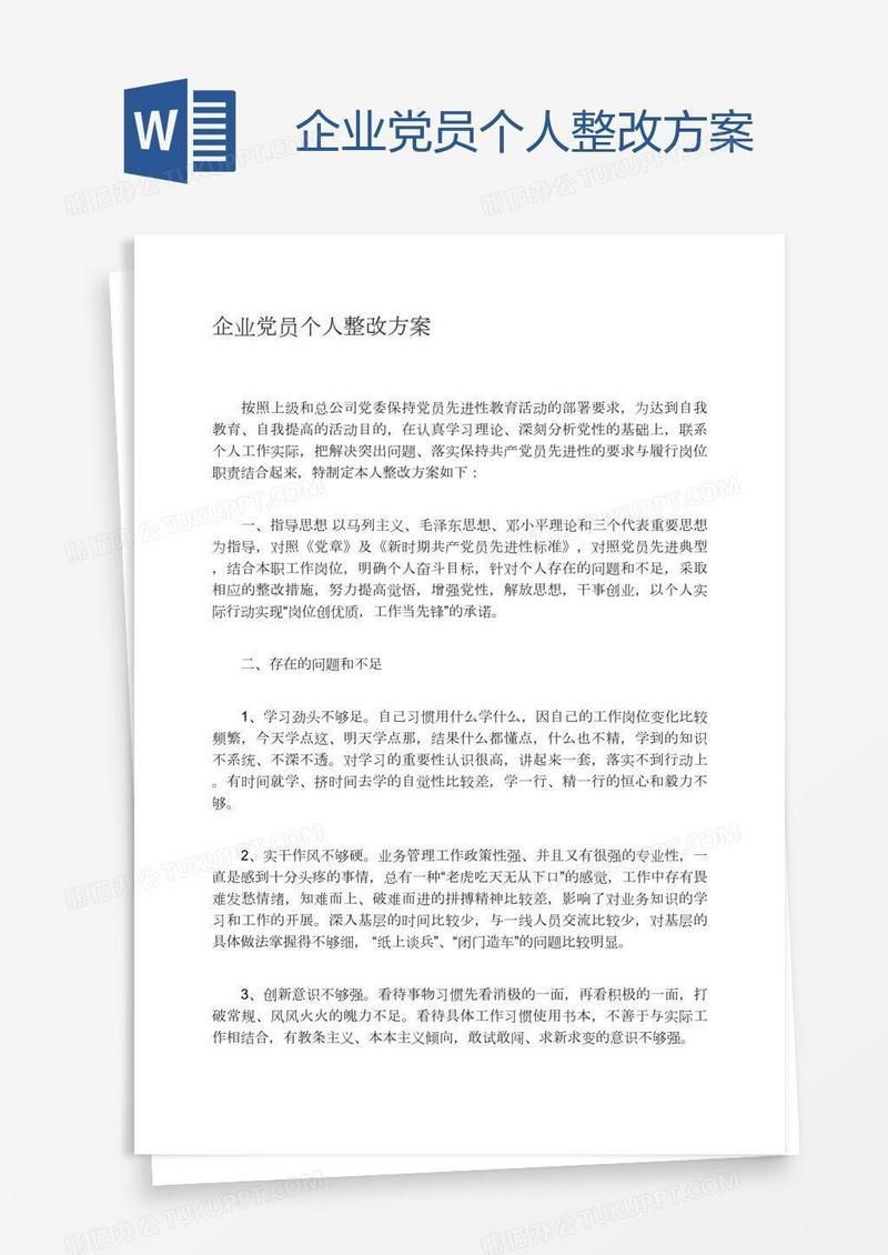 企业党员个人整改方案