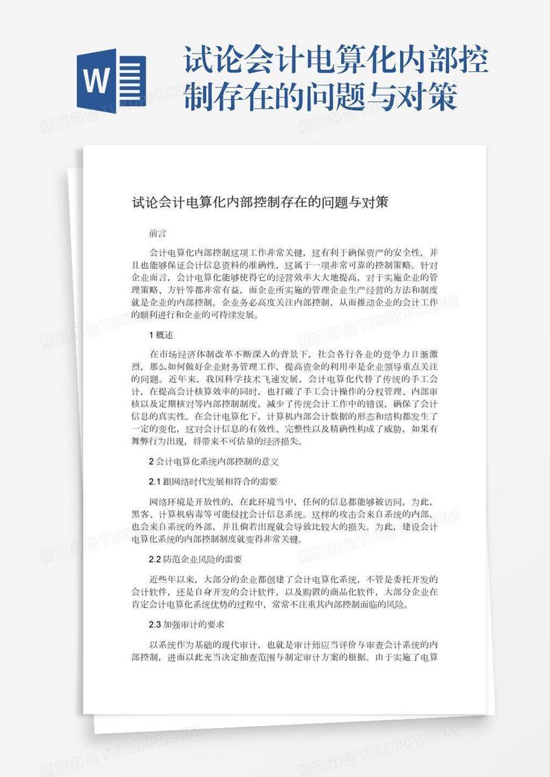 试论会计电算化内部控制存在的问题与对策