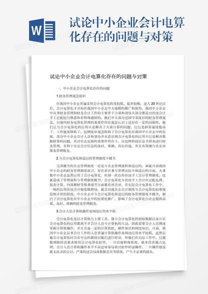 试论中小企业会计电算化存在的问题与对策