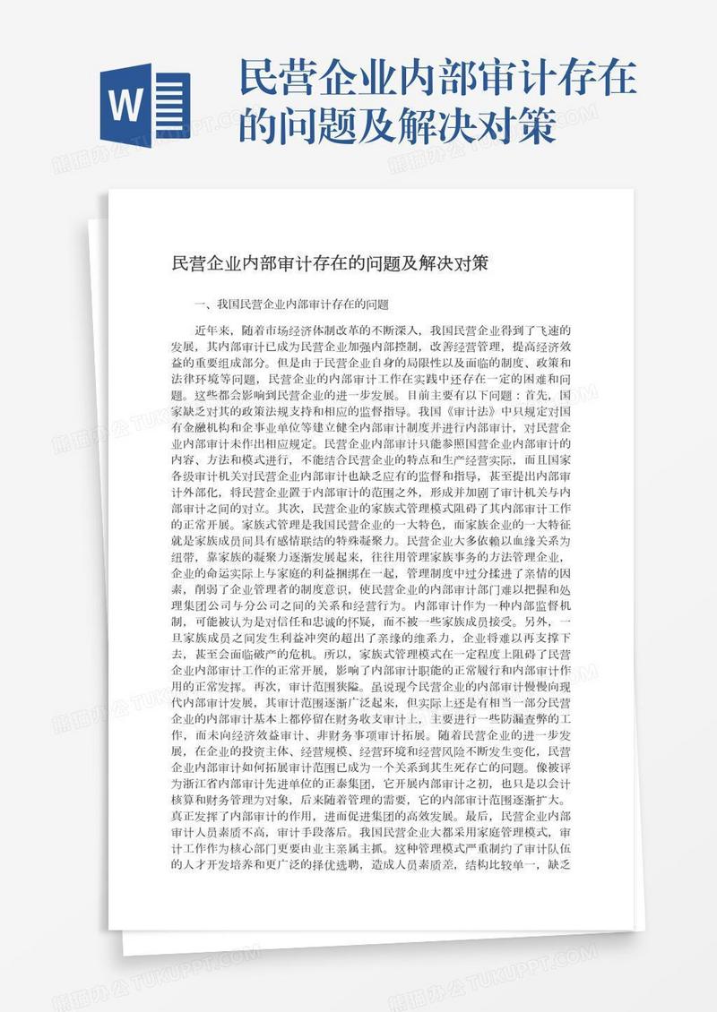 民营企业内部审计存在的问题及解决对策