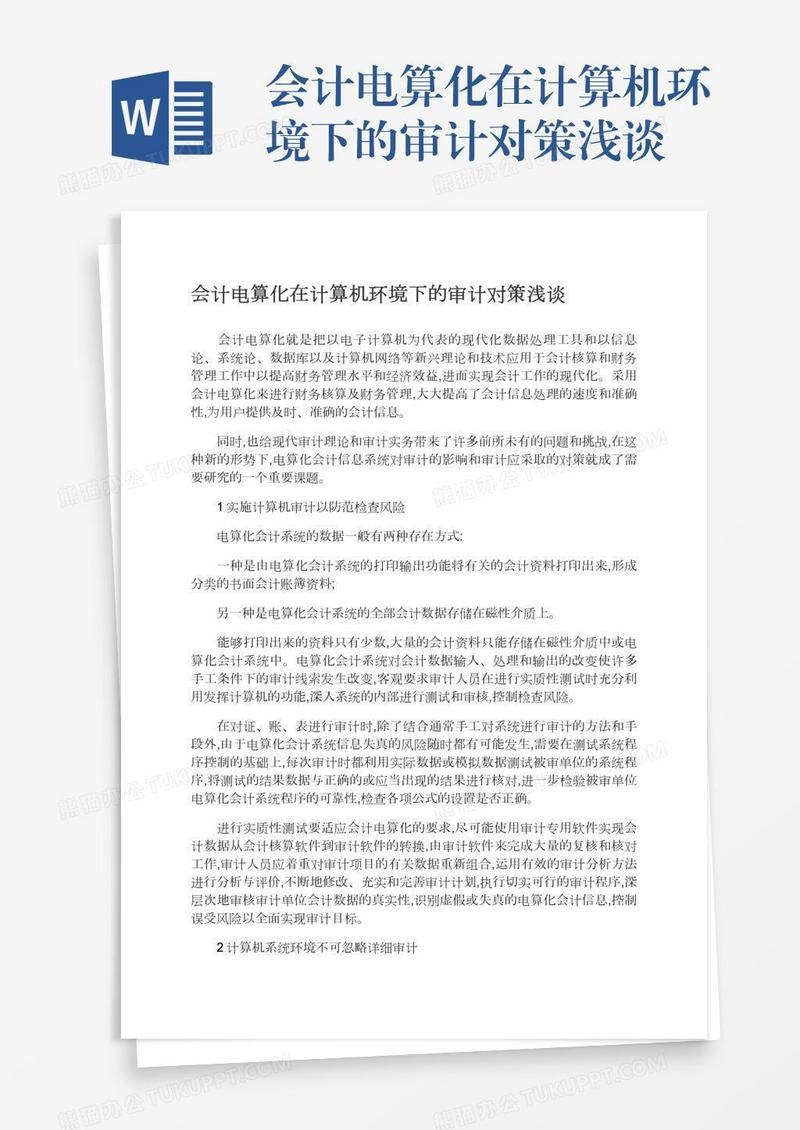 会计电算化在计算机环境下的审计对策浅谈