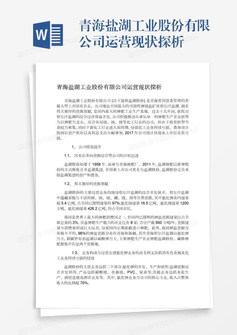 青海盐湖工业股份有限公司运营现状探析