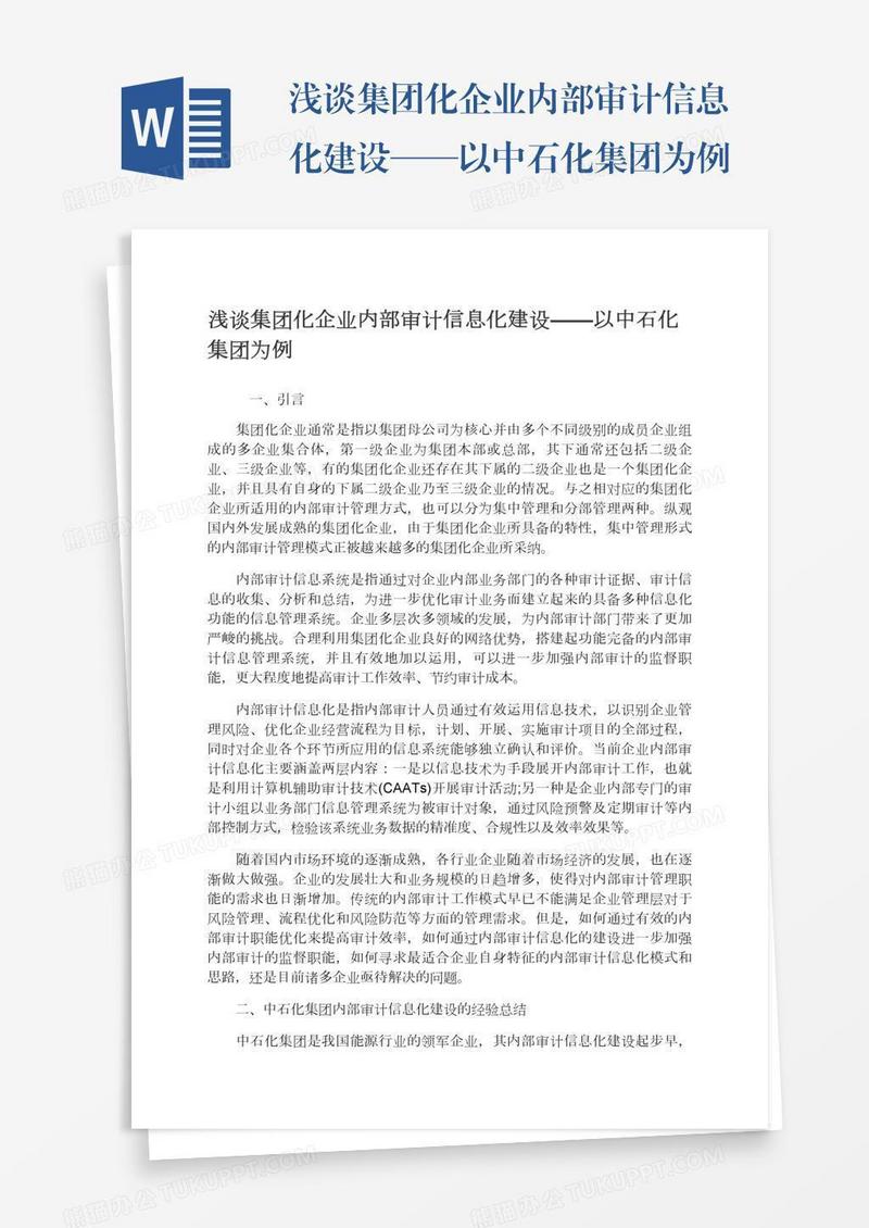 浅谈集团化企业内部审计信息化建设——以中石化集团为例