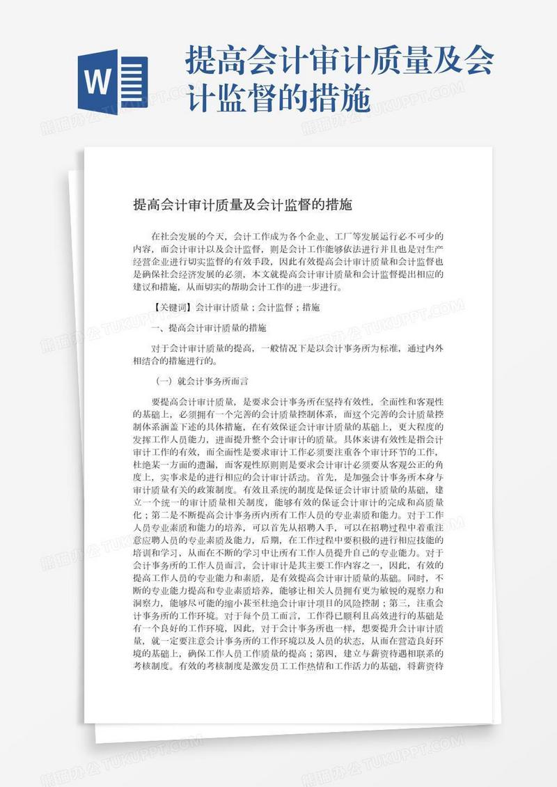 提高会计审计质量及会计监督的措施