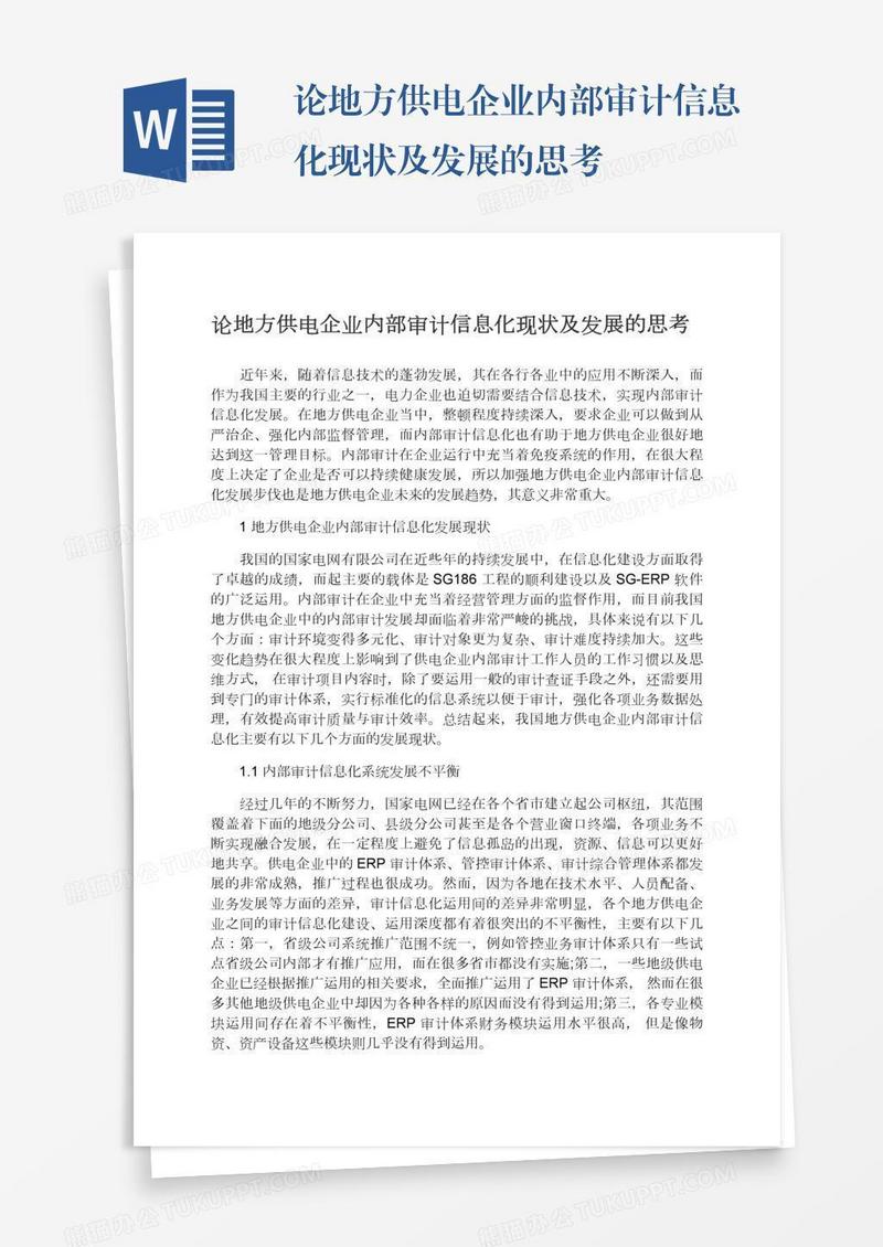 论地方供电企业内部审计信息化现状及发展的思考