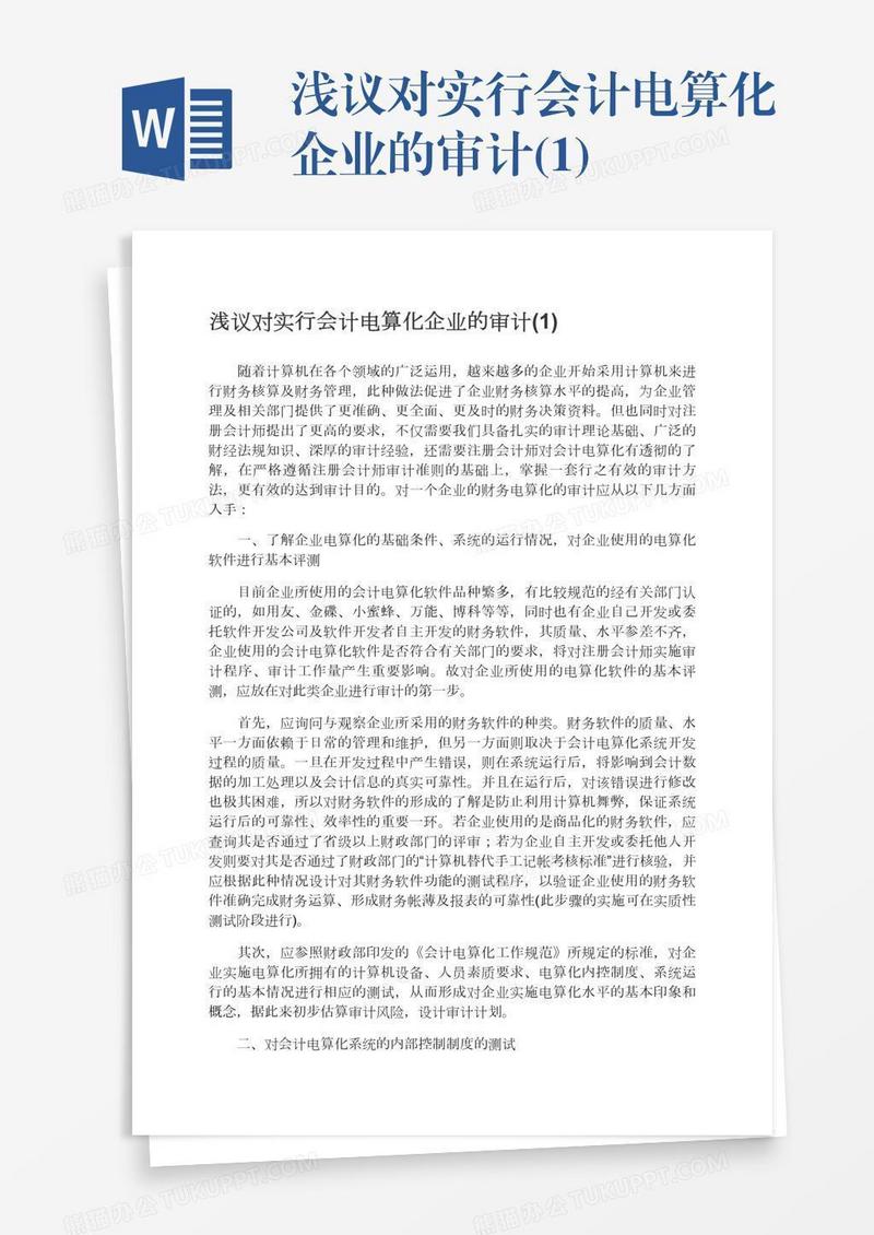 浅议对实行会计电算化企业的审计(1)
