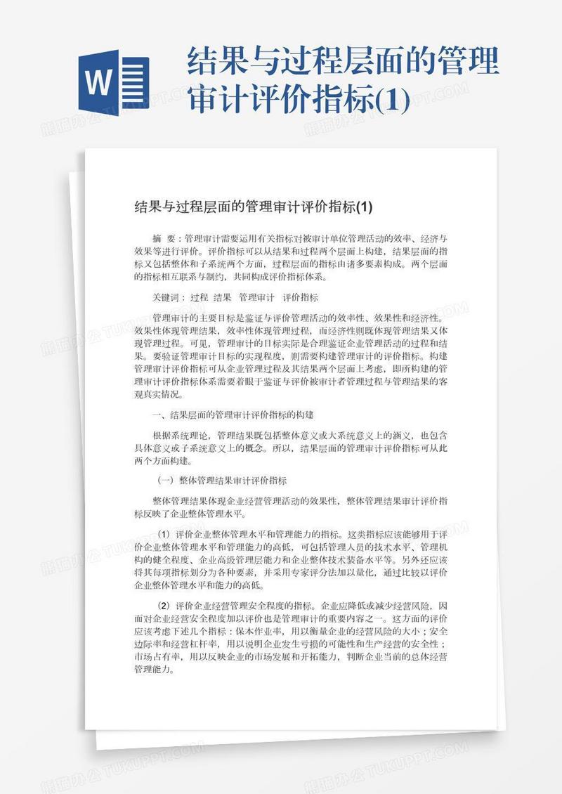 结果与过程层面的管理审计评价指标(1)
