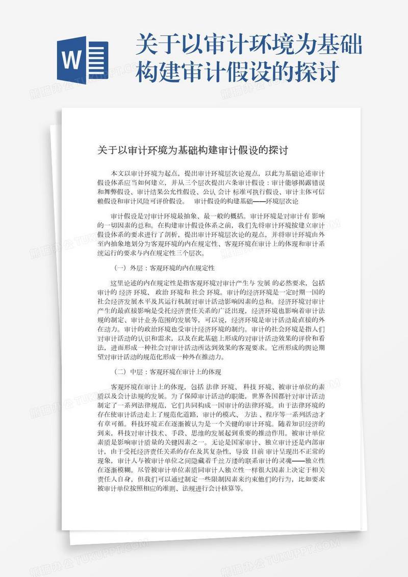 关于以审计环境为基础构建审计假设的探讨