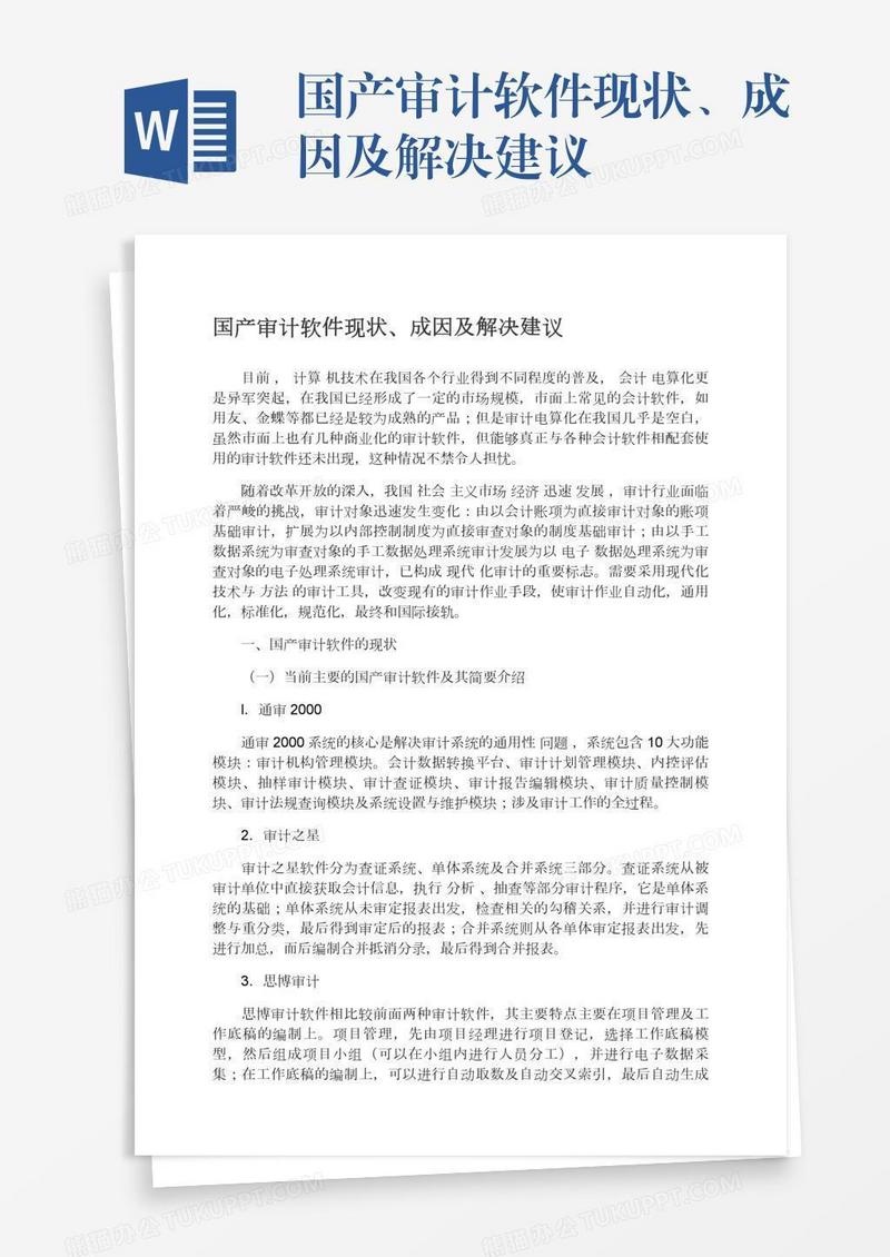 国产审计软件现状、成因及解决建议