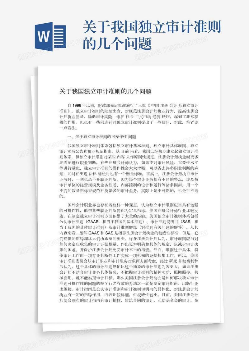 关于我国独立审计准则的几个问题