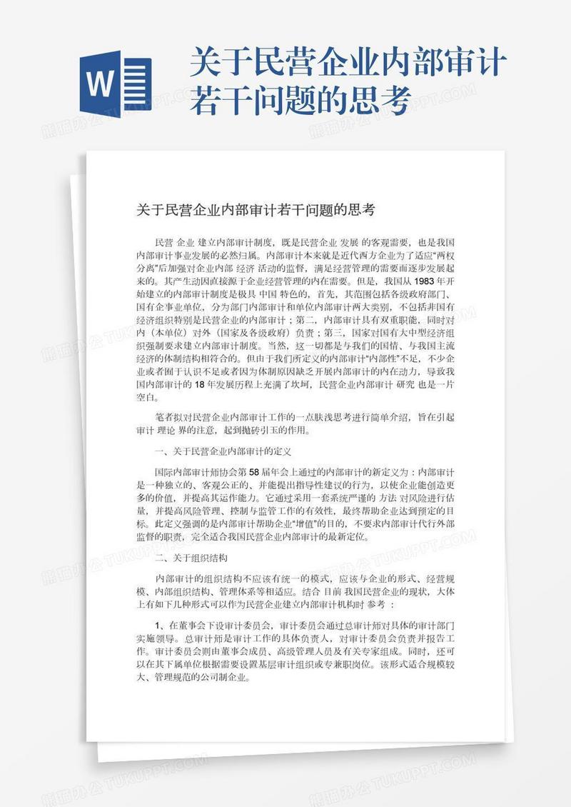 关于民营企业内部审计若干问题的思考