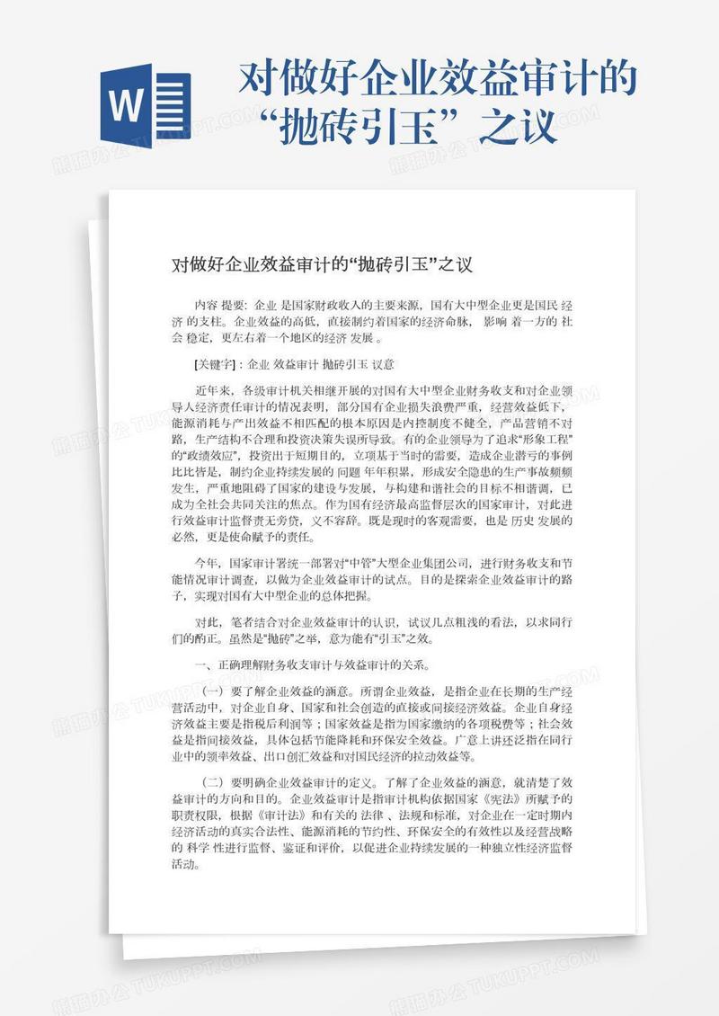 对做好企业效益审计的“抛砖引玉”之议