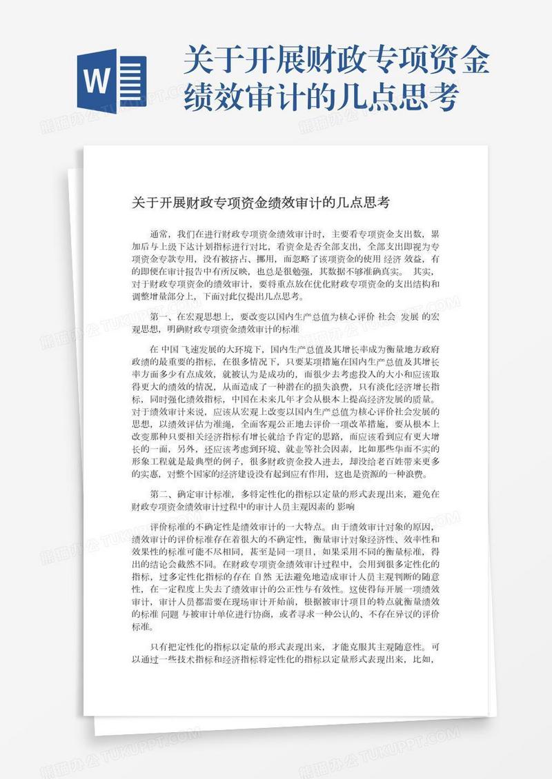 关于开展财政专项资金绩效审计的几点思考
