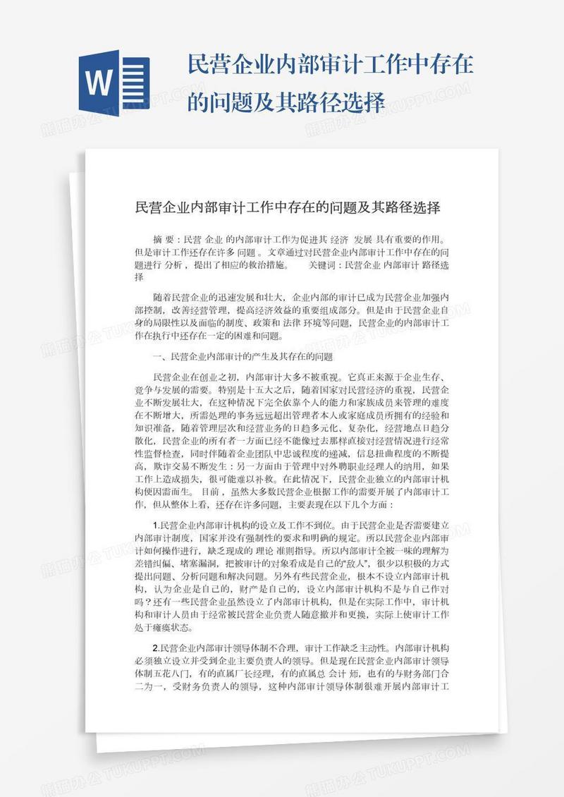 民营企业内部审计工作中存在的问题及其路径选择