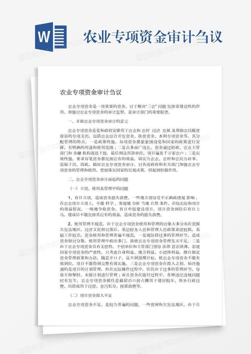 农业专项资金审计刍议