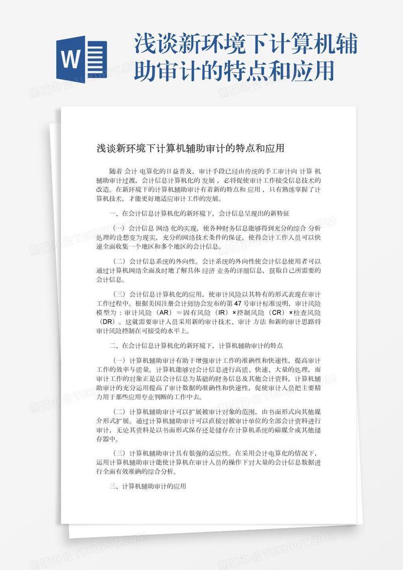 浅谈新环境下计算机辅助审计的特点和应用
