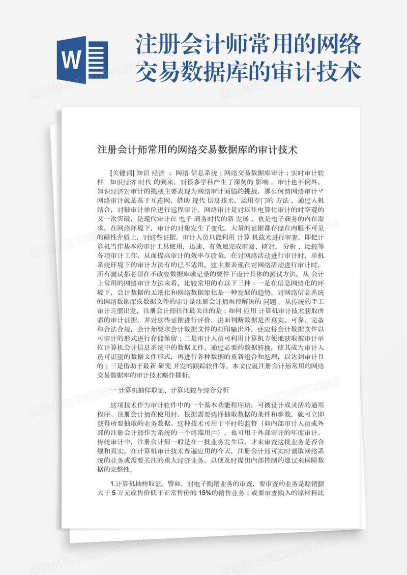 注册会计师常用的网络交易数据库的审计技术