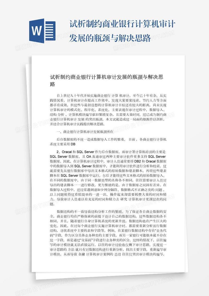 试析制约商业银行计算机审计发展的瓶颈与解决思路