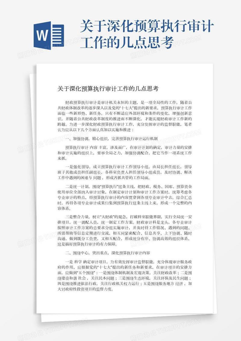 关于深化预算执行审计工作的几点思考