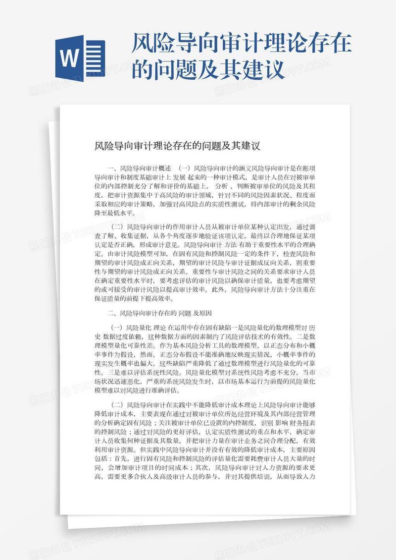 风险导向审计理论存在的问题及其建议