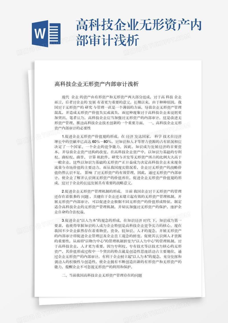 高科技企业无形资产内部审计浅析