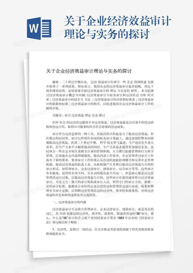 关于企业经济效益审计理论与实务的探讨