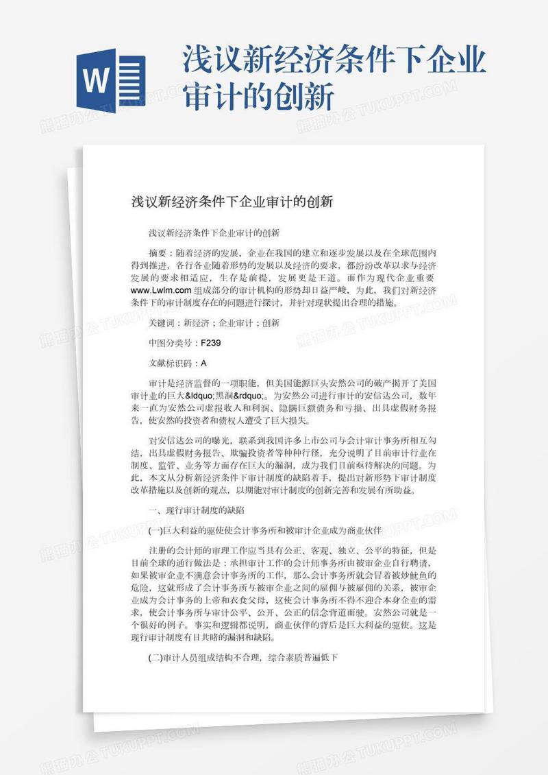 浅议新经济条件下企业审计的创新