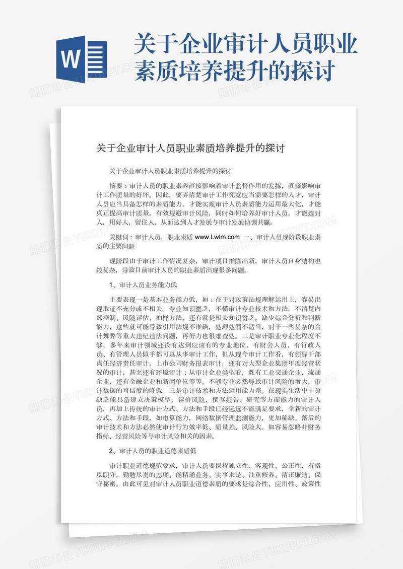 关于企业审计人员职业素质培养提升的探讨