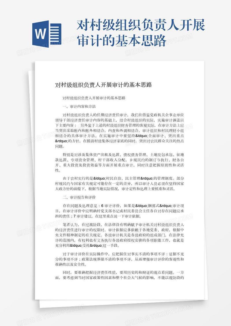 对村级组织负责人开展审计的基本思路
