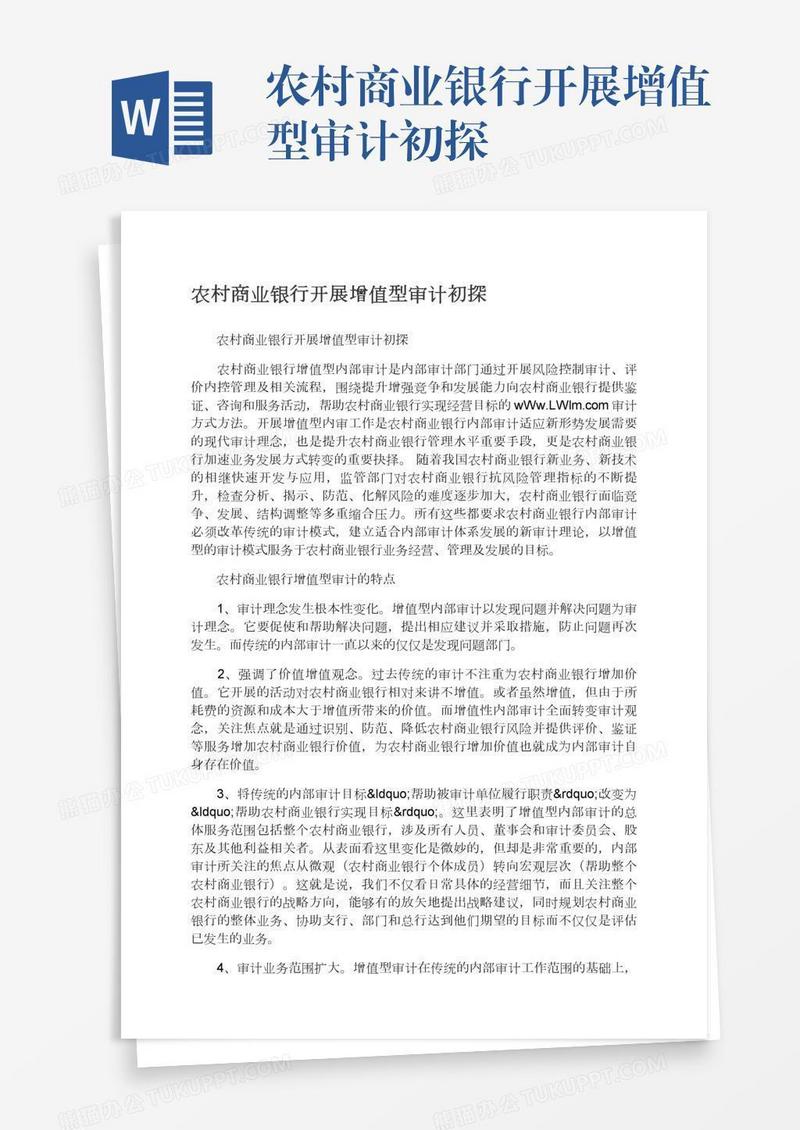 农村商业银行开展增值型审计初探