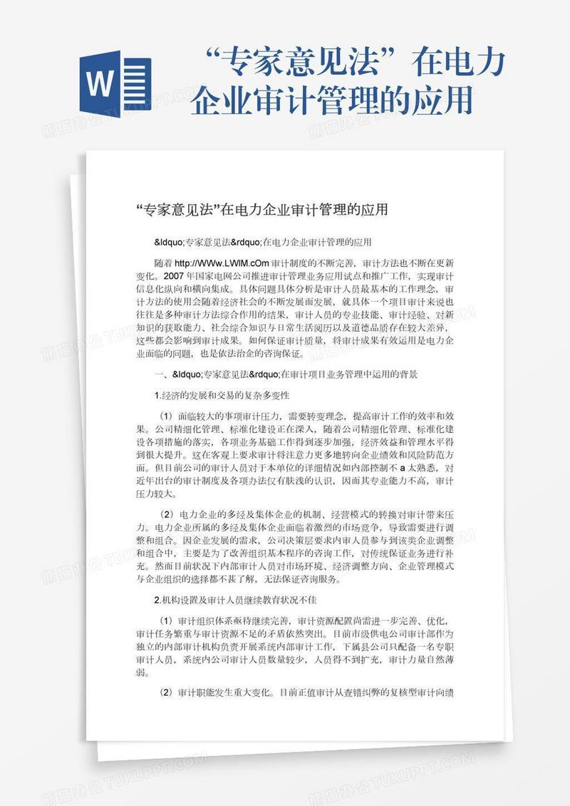 “专家意见法”在电力企业审计管理的应用