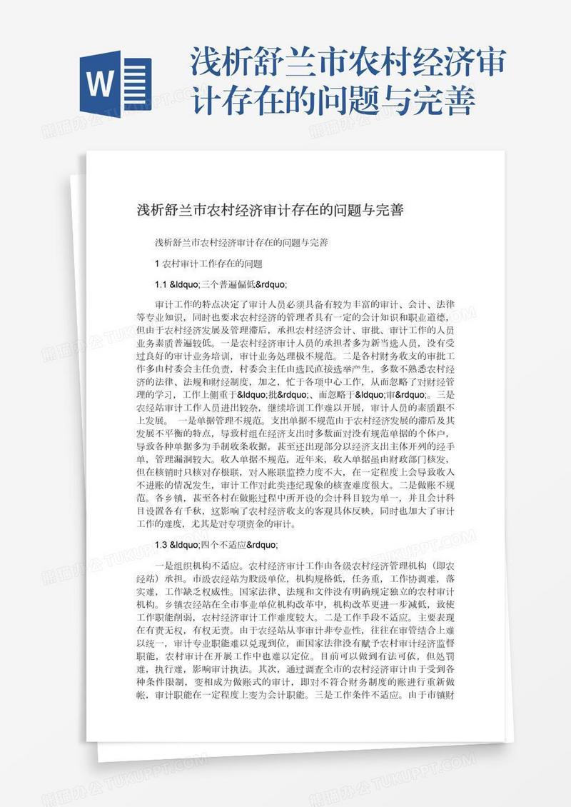 浅析舒兰市农村经济审计存在的问题与完善
