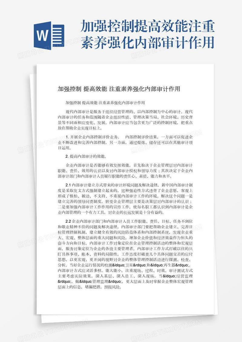 加强控制提高效能注重素养强化内部审计作用