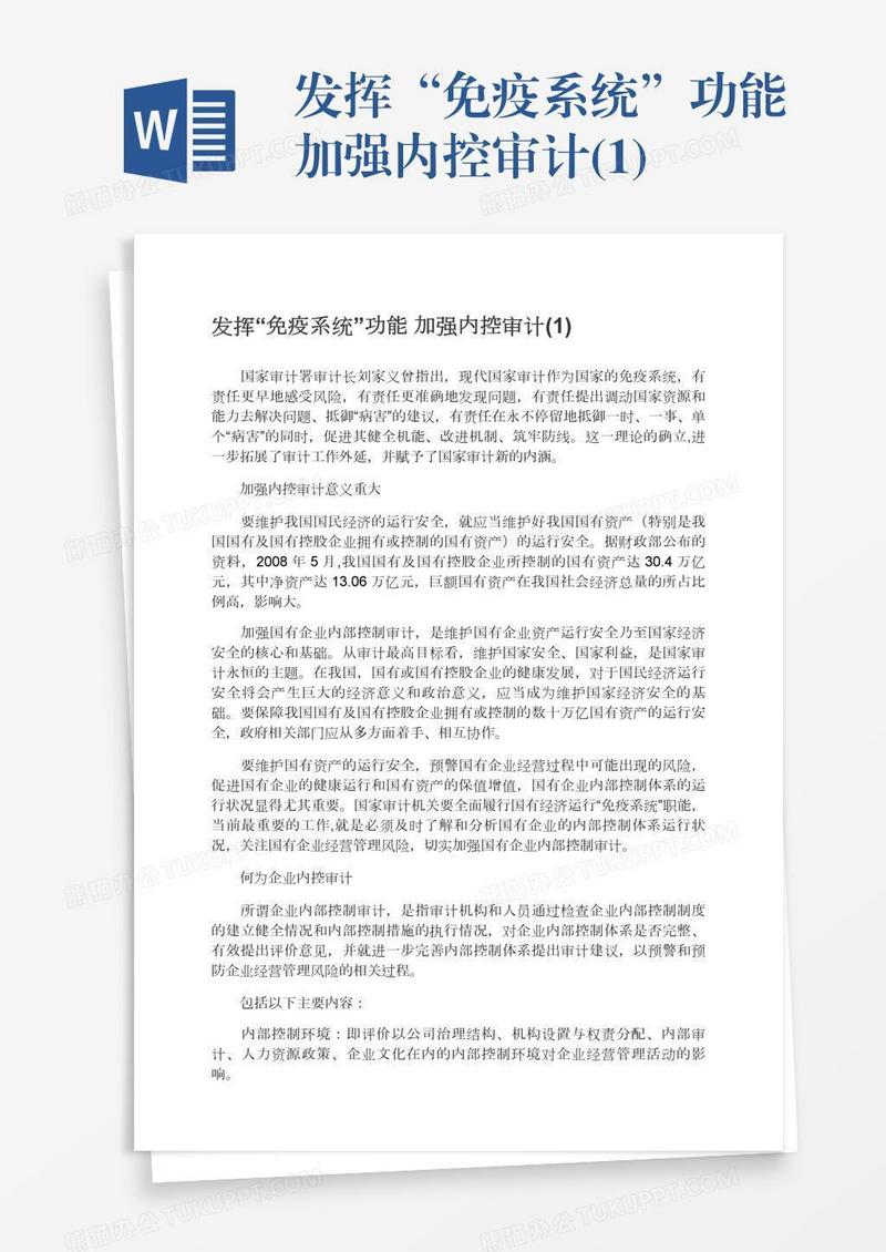 发挥“免疫系统”功能加强内控审计(1)