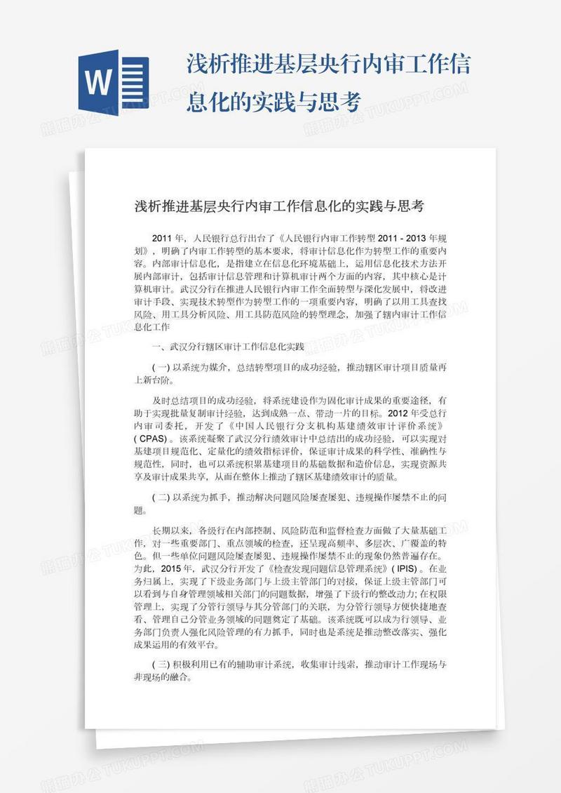 浅析推进基层央行内审工作信息化的实践与思考