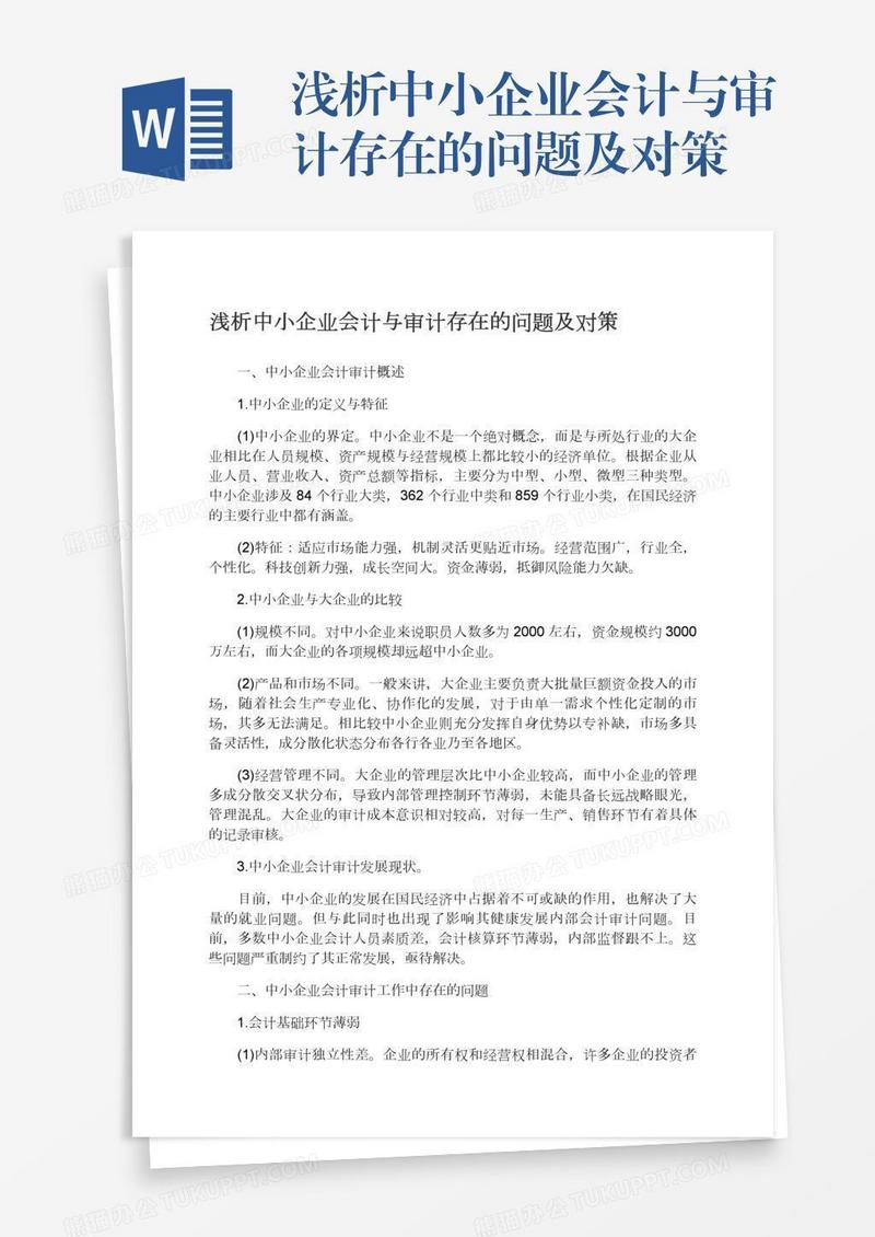 浅析中小企业会计与审计存在的问题及对策