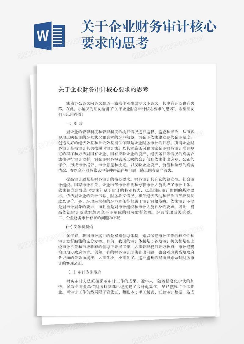 关于企业财务审计核心要求的思考