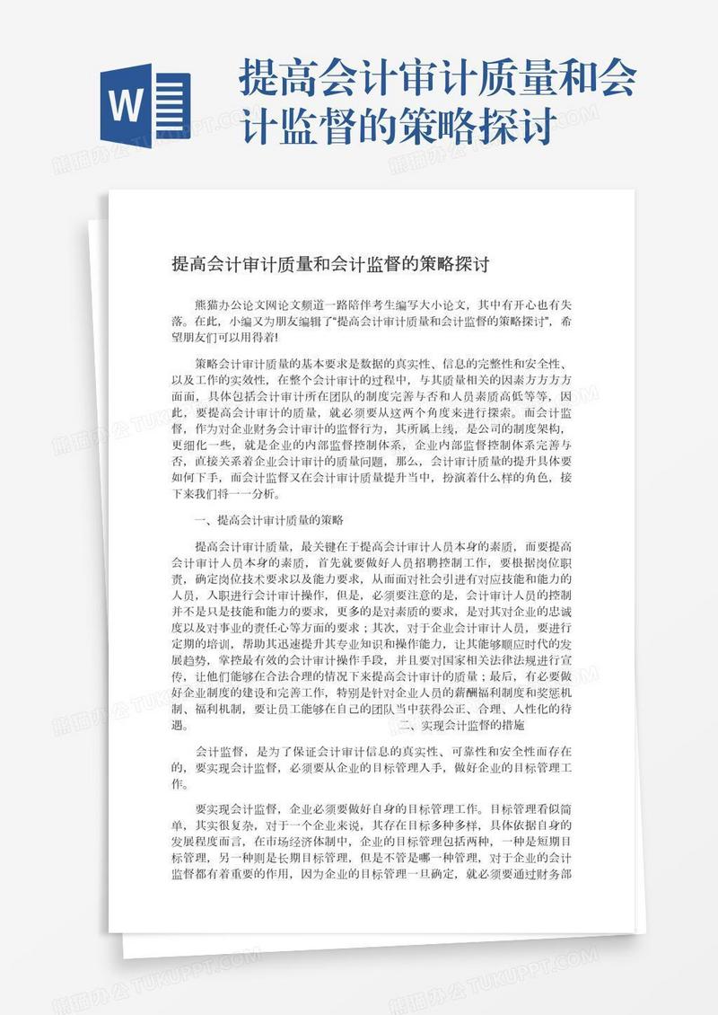 提高会计审计质量和会计监督的策略探讨