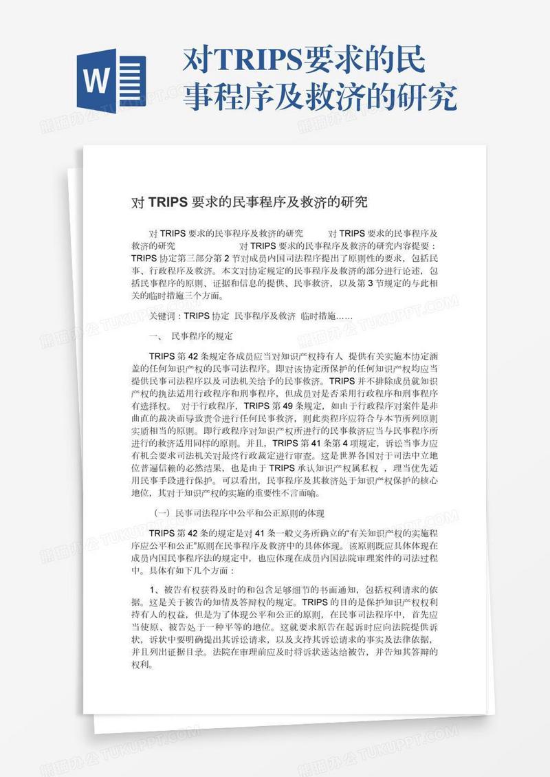 对TRIPS要求的民事程序及救济的研究