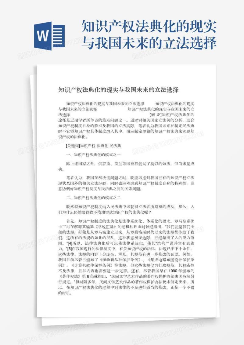知识产权法典化的现实与我国未来的立法选择