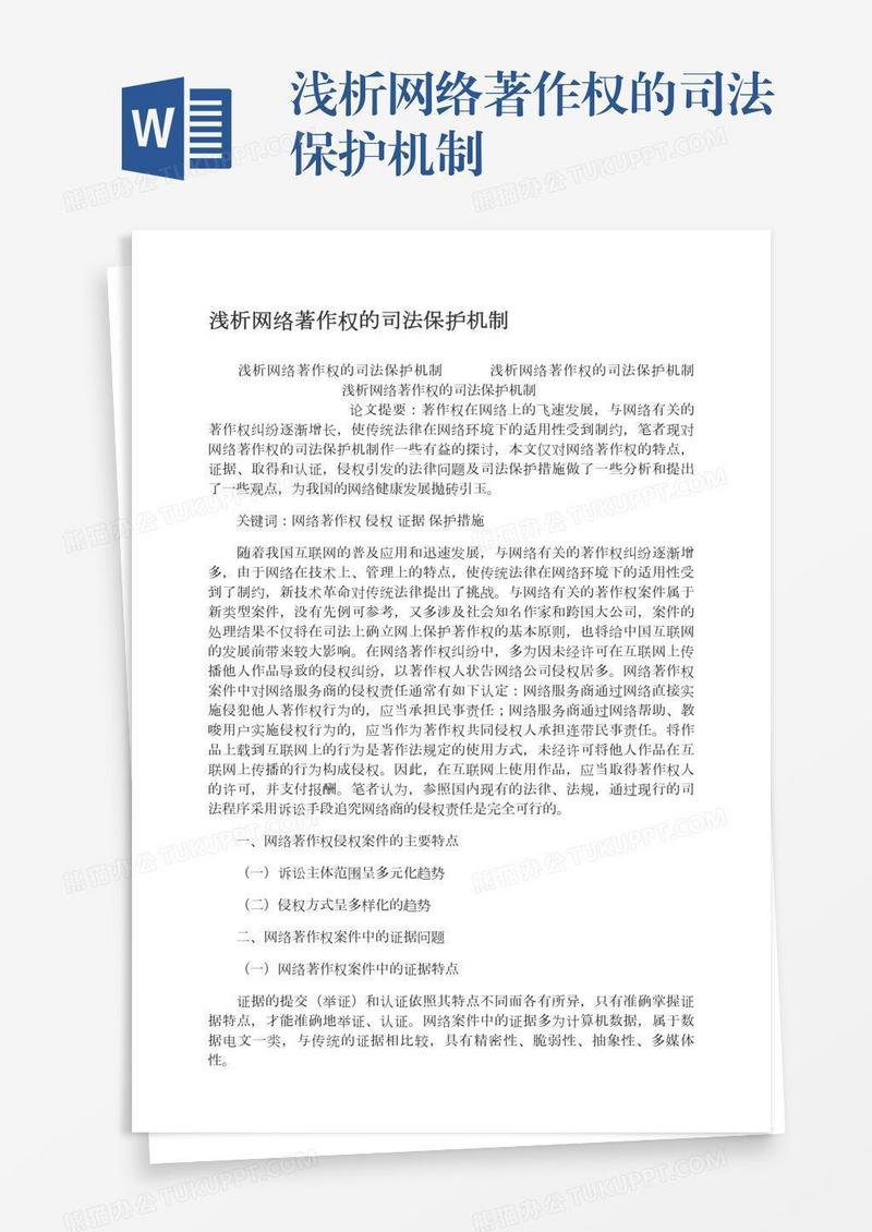 浅析网络著作权的司法保护机制