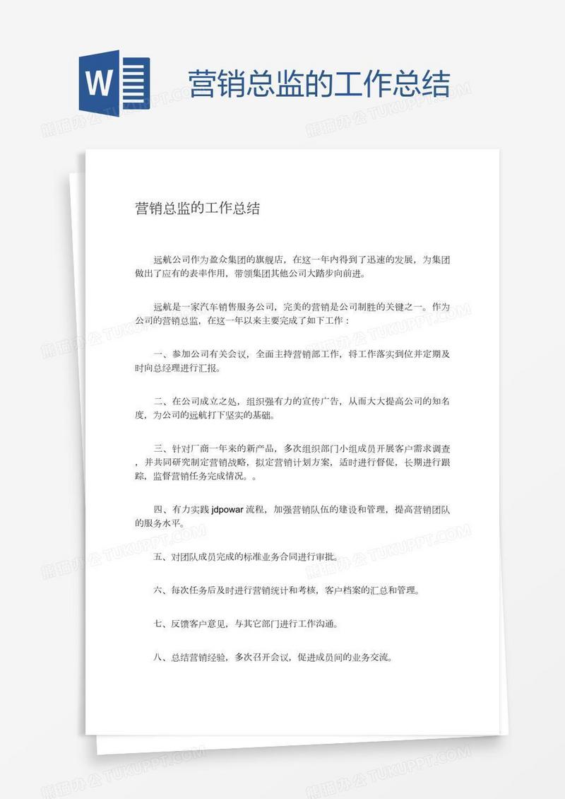 营销总监的工作总结