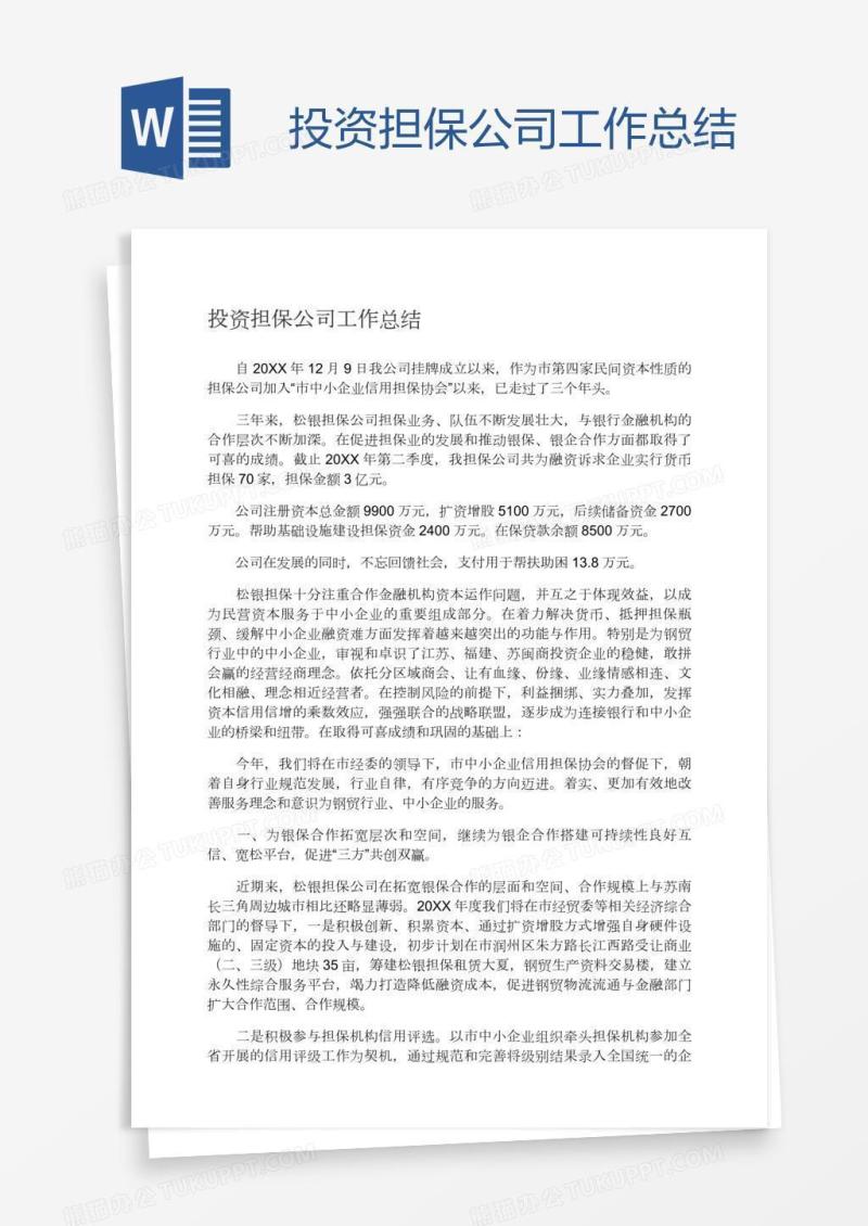 投资担保公司工作总结