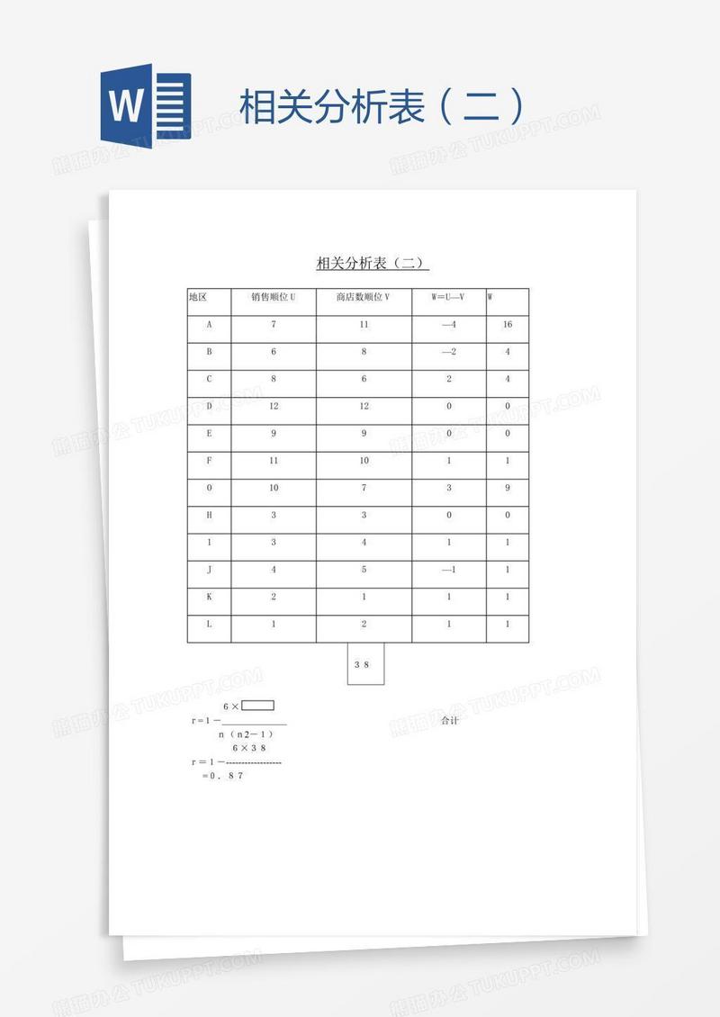 相关分析表（二）